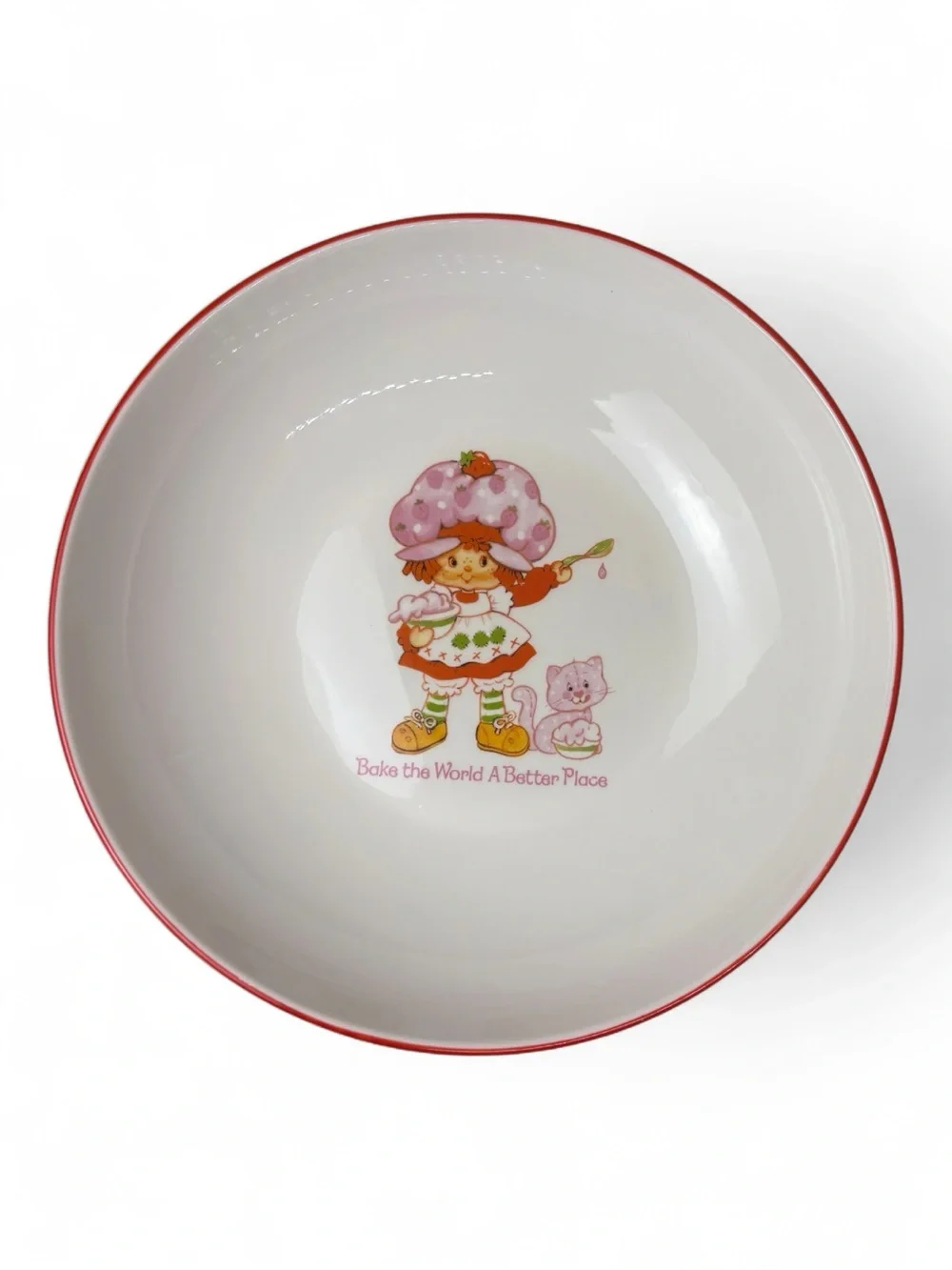Vintage Strawberry Shortcake Ceramic Bowl - White with Pink Accent